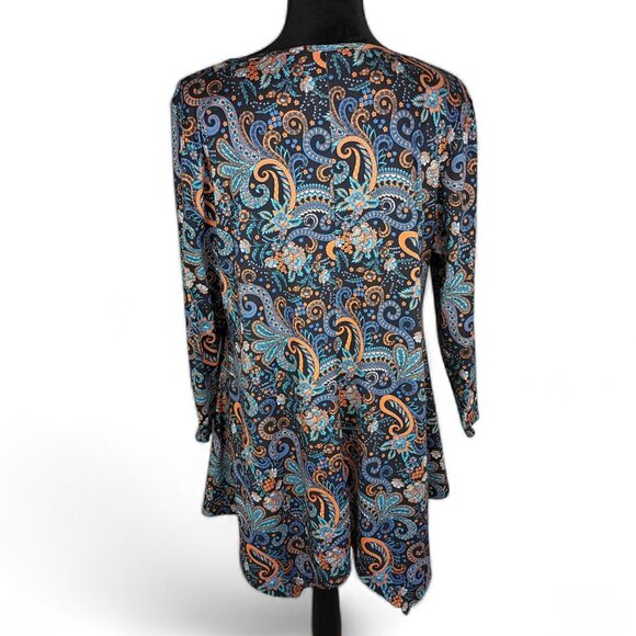 ENMAIN Women's Boho Tunic Top XL Polyester Spandex Paisley Floral Casual Winter - Picture 2 of 4
